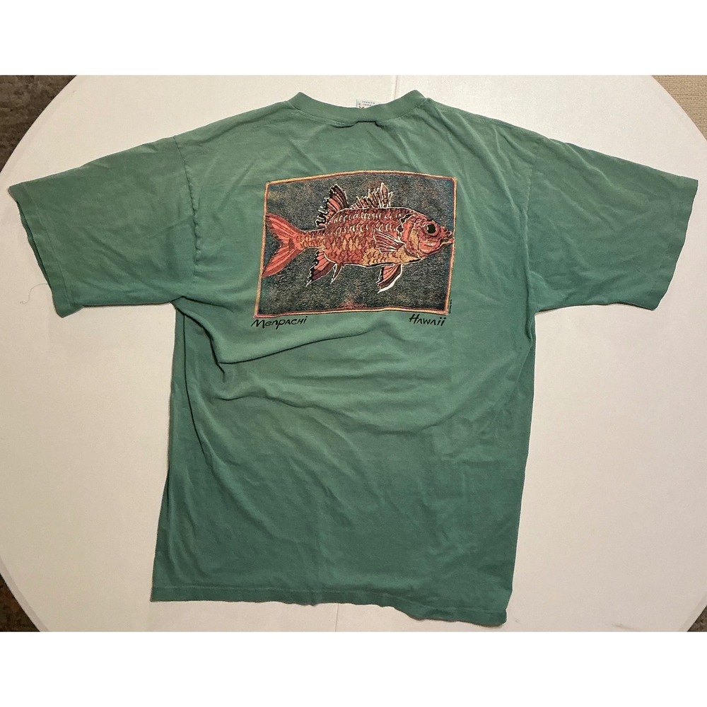 VTG USA Single Stitch Crazy Shirt Hawaii Menpachi Fish T Shirt XL Green Cotton